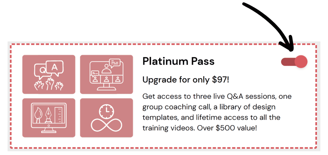platinum pass upgrade at checkout arrow