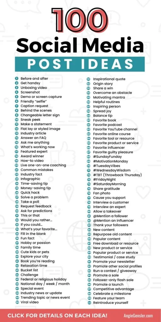 100 social media post ideas infographic